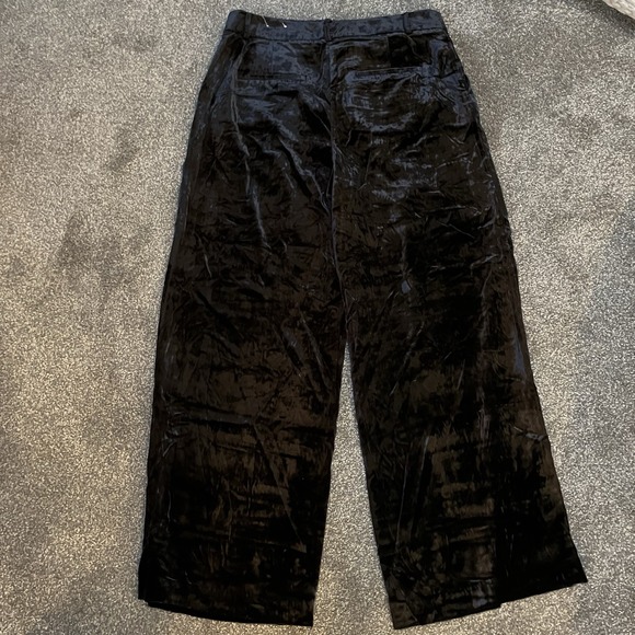NWT LOFT Pants Women's Sz 12 Black The Peyton Trouser Crushed Velvet Wide Leg - Picture 5 of 7